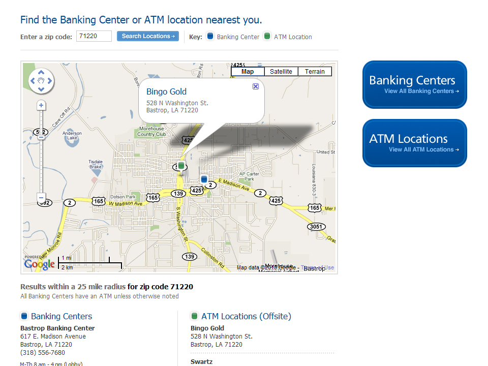 Locations Tool Google Map with radius search based on a user's zip code.
