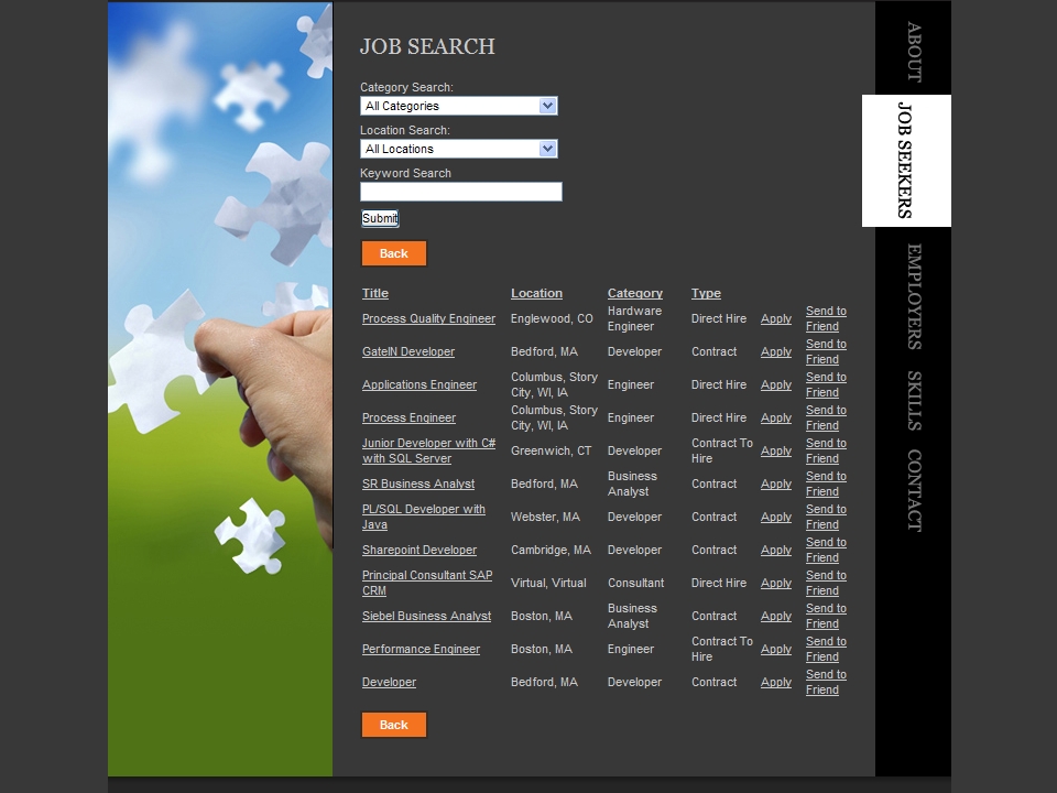Job Search Users no longer have to leave the New Age site to get search results from Bullhorn